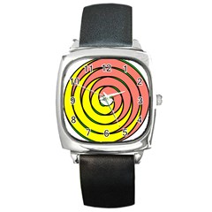 Double Spiral Thick Lines Circle Square Metal Watch by Mariart