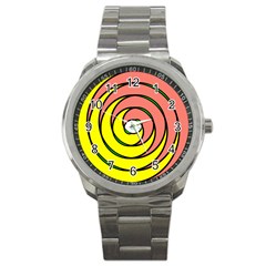 Double Spiral Thick Lines Circle Sport Metal Watch by Mariart