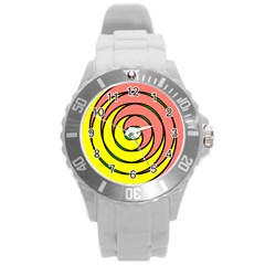 Double Spiral Thick Lines Circle Round Plastic Sport Watch (l) by Mariart