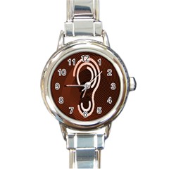 Fan Line Chevron Wave Brown Round Italian Charm Watch