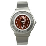 Fan Line Chevron Wave Brown Stainless Steel Watch Front