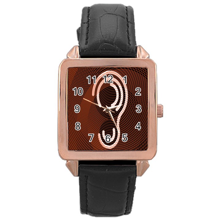 Fan Line Chevron Wave Brown Rose Gold Leather Watch 