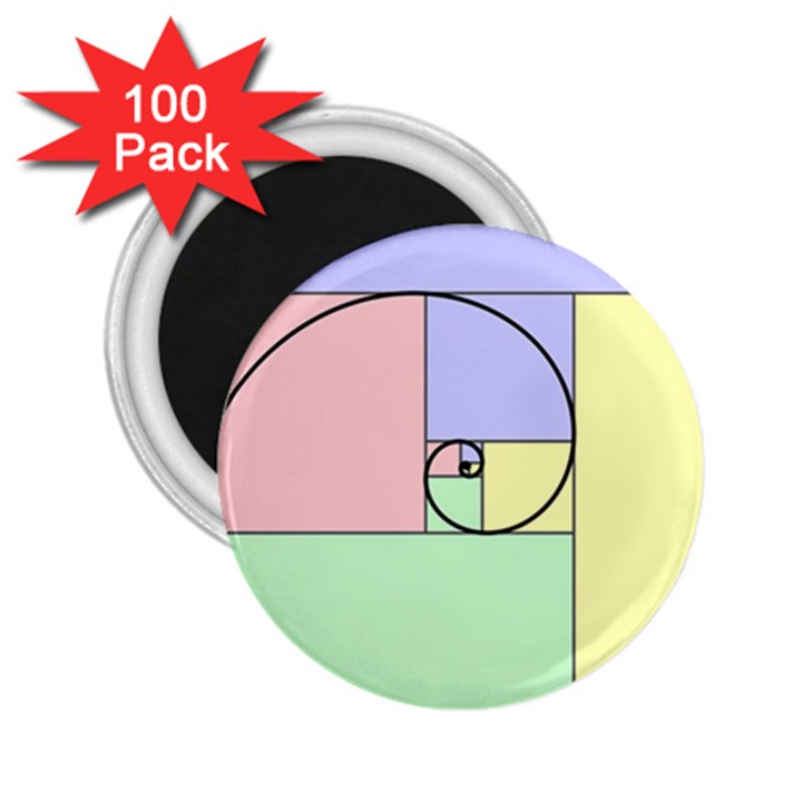 Golden Spiral Logarithmic Color 2.25  Magnets (100 pack) 