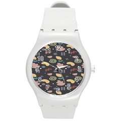 Funky Pattern Polka Wave Chevron Monster Round Plastic Sport Watch (m)