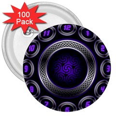 Digital Celtic Clock Template Time Number Purple 3  Buttons (100 Pack)  by Mariart