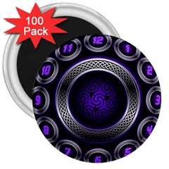 Digital Celtic Clock Template Time Number Purple 3  Magnets (100 Pack)