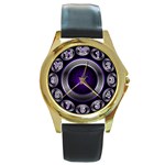 Digital Celtic Clock Template Time Number Purple Round Gold Metal Watch Front