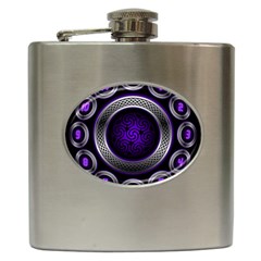 Digital Celtic Clock Template Time Number Purple Hip Flask (6 Oz)