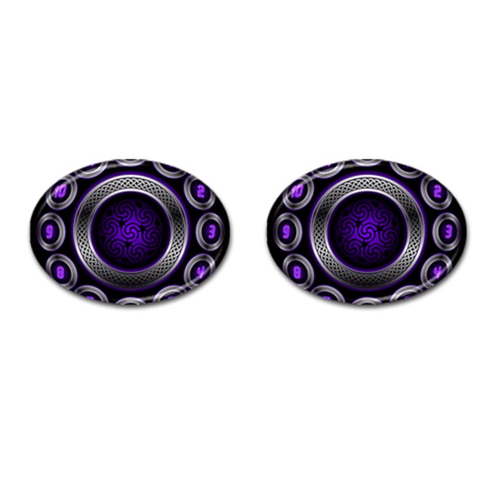 Digital Celtic Clock Template Time Number Purple Cufflinks (Oval)