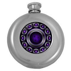 Digital Celtic Clock Template Time Number Purple Round Hip Flask (5 Oz) by Mariart