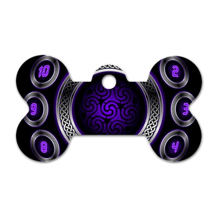 Digital Celtic Clock Template Time Number Purple Dog Tag Bone (One Side)