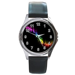 Illustration Light Space Rainbow Round Metal Watch