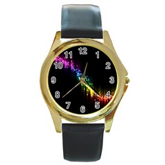 Illustration Light Space Rainbow Round Gold Metal Watch