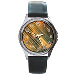 Golden Blue Lines Sparkling Wild Animation Background Space Round Metal Watch Front