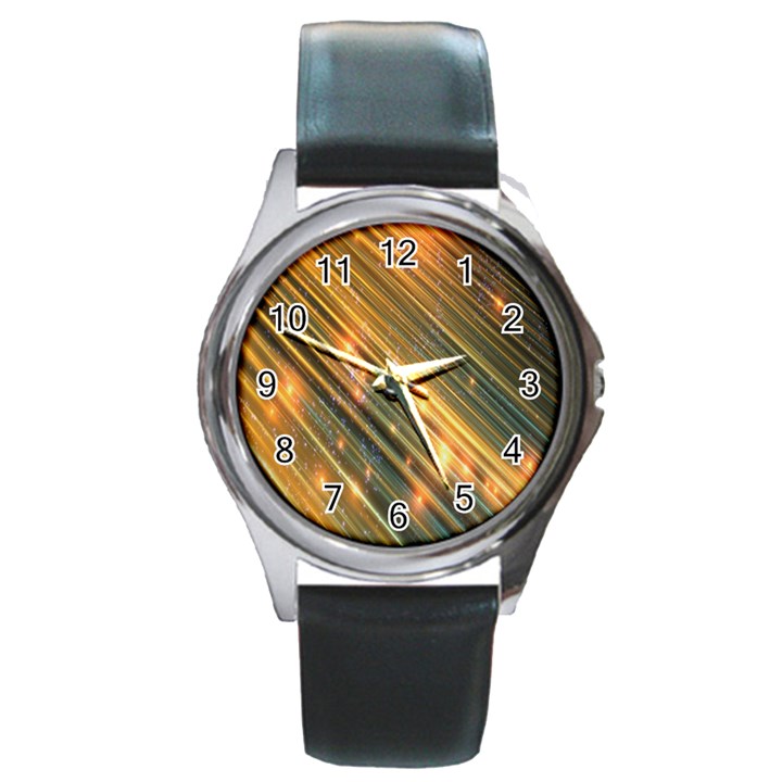 Golden Blue Lines Sparkling Wild Animation Background Space Round Metal Watch