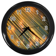 Golden Blue Lines Sparkling Wild Animation Background Space Wall Clocks (black) by Mariart