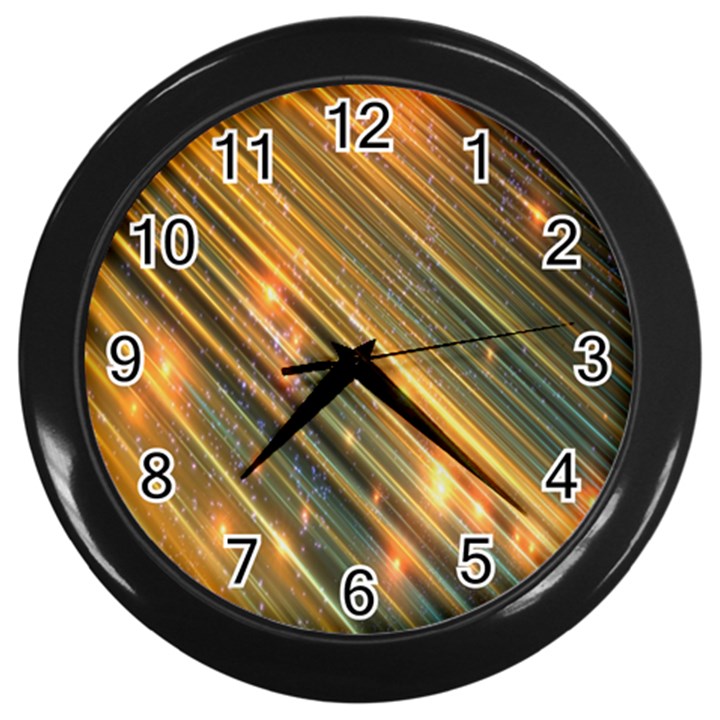 Golden Blue Lines Sparkling Wild Animation Background Space Wall Clocks (Black)