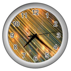 Golden Blue Lines Sparkling Wild Animation Background Space Wall Clocks (silver) 