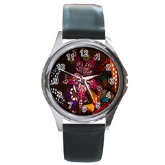 Hanging Paper Star Lights Round Metal Watch by Mariart