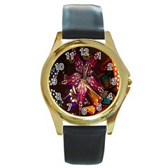 Hanging Paper Star Lights Round Gold Metal Watch by Mariart