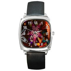 Hanging Paper Star Lights Square Metal Watch by Mariart