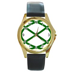 Lissajous Small Green Line Round Gold Metal Watch by Mariart