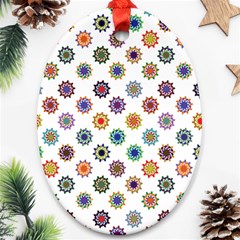 Flowers Pattern Recolor Artwork Sunflower Rainbow Beauty Ornament (oval)