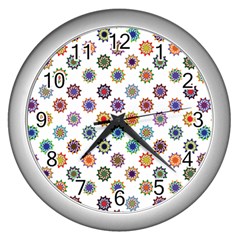 Flowers Pattern Recolor Artwork Sunflower Rainbow Beauty Wall Clocks (silver) 