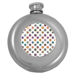 Flowers Pattern Recolor Artwork Sunflower Rainbow Beauty Round Hip Flask (5 Oz)