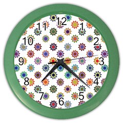 Flowers Pattern Recolor Artwork Sunflower Rainbow Beauty Color Wall Clocks by Mariart