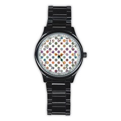 Flowers Pattern Recolor Artwork Sunflower Rainbow Beauty Stainless Steel Round Watch by Mariart