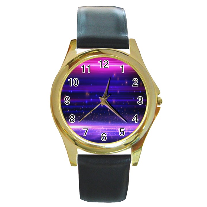 Massive Flare Lines Horizon Glow Particles Animation Background Space Round Gold Metal Watch