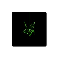 Origami Light Bird Neon Green Black Square Magnet by Mariart