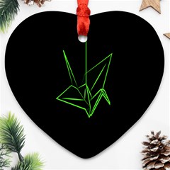 Origami Light Bird Neon Green Black Heart Ornament (two Sides) by Mariart