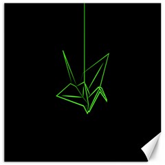 Origami Light Bird Neon Green Black Canvas 16  X 16   by Mariart