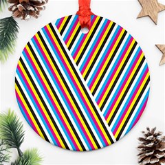 Lines Chevron Yellow Pink Blue Black White Cute Ornament (round)