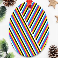 Lines Chevron Yellow Pink Blue Black White Cute Ornament (oval)