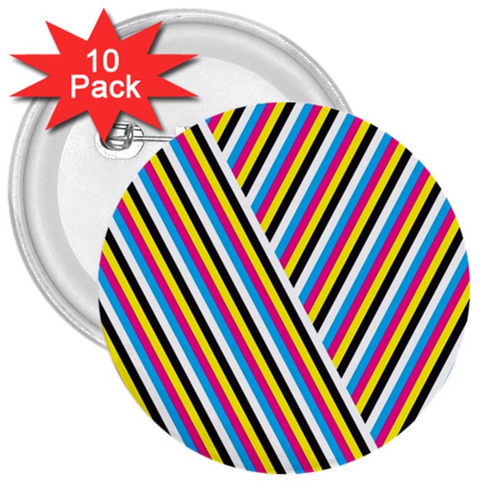 Lines Chevron Yellow Pink Blue Black White Cute 3  Buttons (10 pack) 