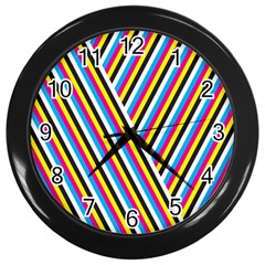 Lines Chevron Yellow Pink Blue Black White Cute Wall Clocks (black) by Mariart