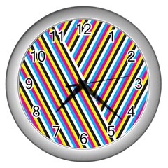 Lines Chevron Yellow Pink Blue Black White Cute Wall Clocks (silver)  by Mariart