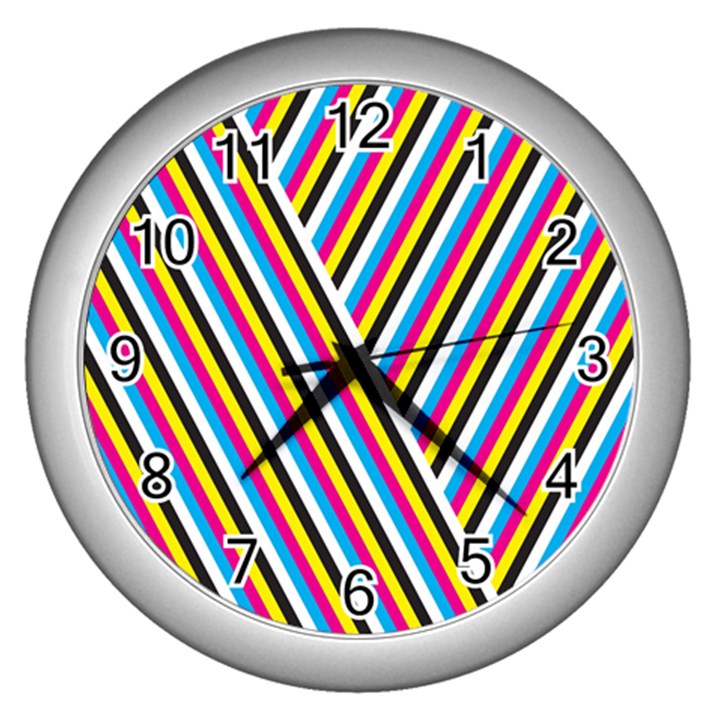 Lines Chevron Yellow Pink Blue Black White Cute Wall Clocks (Silver) 