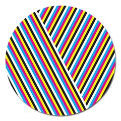 Lines Chevron Yellow Pink Blue Black White Cute Magnet 5  (round) by Mariart