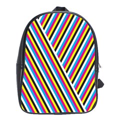 Lines Chevron Yellow Pink Blue Black White Cute School Bag (large) by Mariart