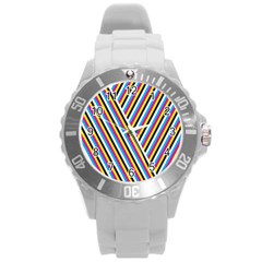 Lines Chevron Yellow Pink Blue Black White Cute Round Plastic Sport Watch (l)