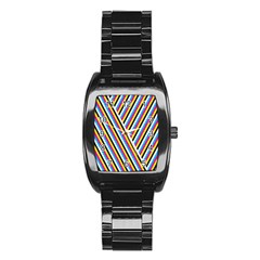 Lines Chevron Yellow Pink Blue Black White Cute Stainless Steel Barrel Watch