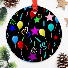 Party Pattern Star Balloon Candle Happy Ornament (round) by Mariart