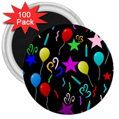 Party Pattern Star Balloon Candle Happy 3  Magnets (100 Pack)