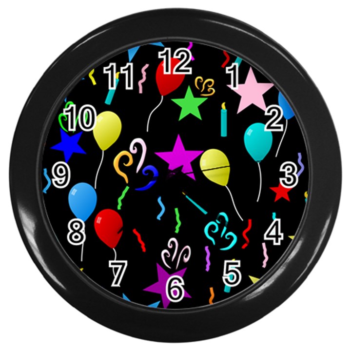 Party Pattern Star Balloon Candle Happy Wall Clocks (Black)