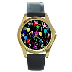 Party Pattern Star Balloon Candle Happy Round Gold Metal Watch