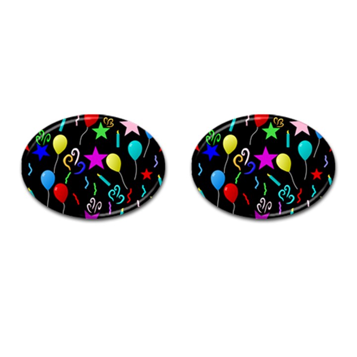 Party Pattern Star Balloon Candle Happy Cufflinks (Oval)